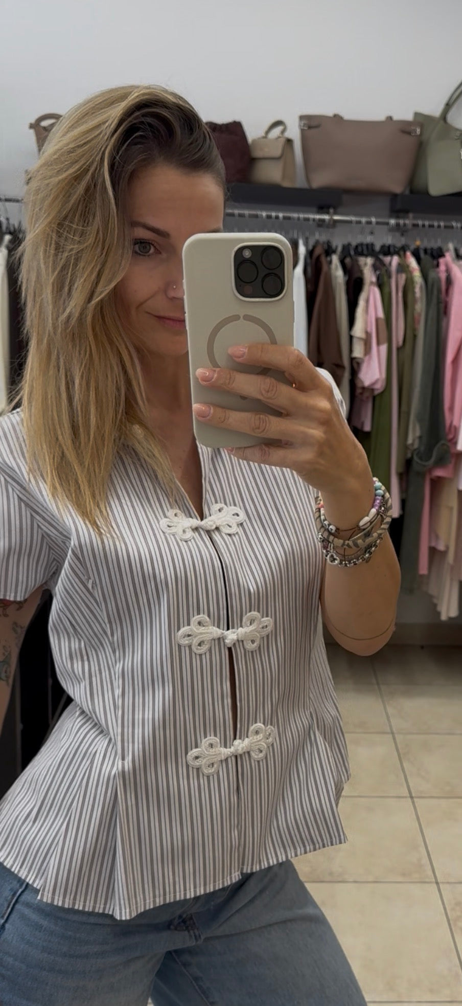 CAMICIA A RIGHE CON NODO STILE CINESE