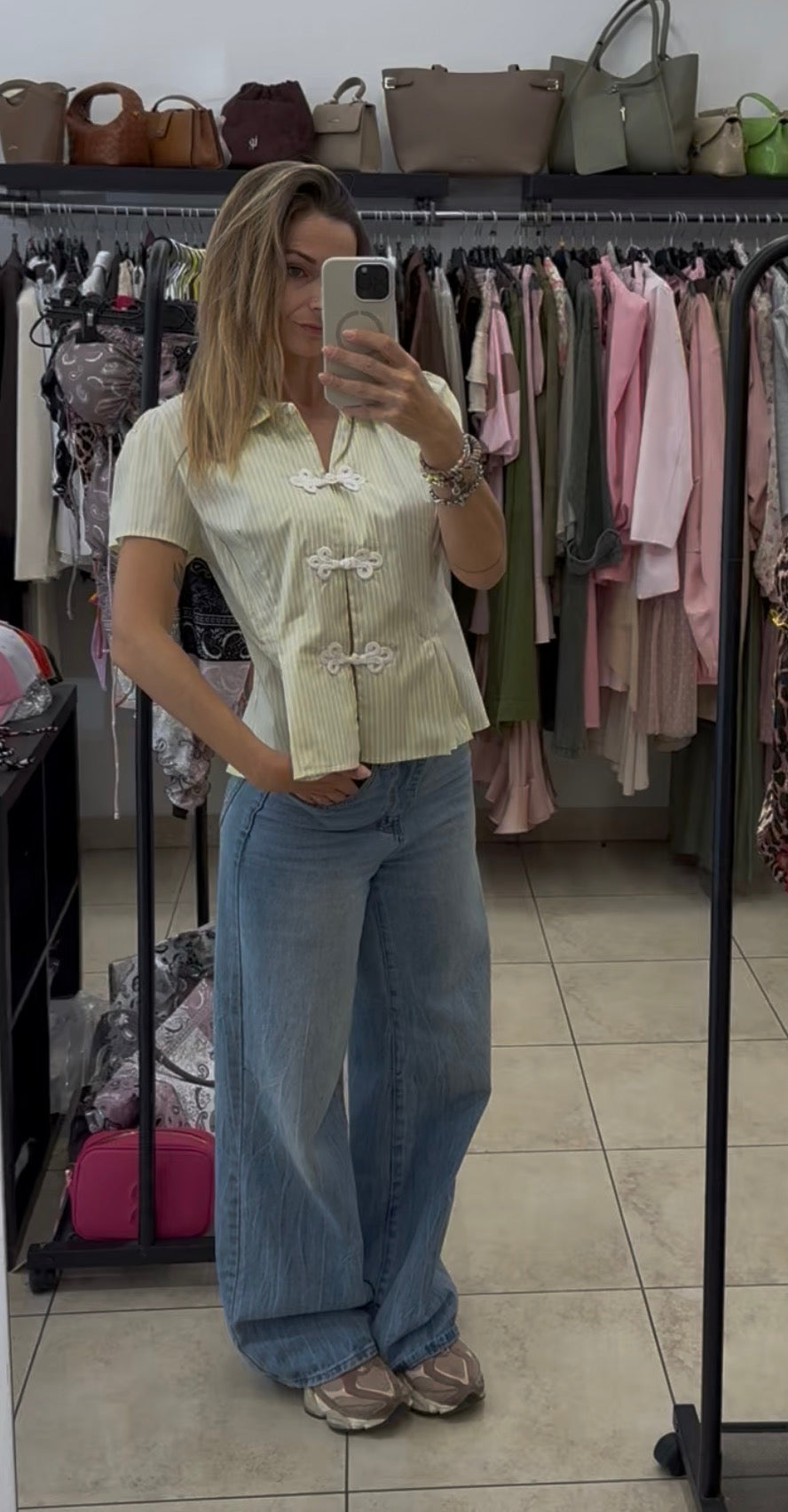 CAMICIA A RIGHE CON NODO STILE CINESE