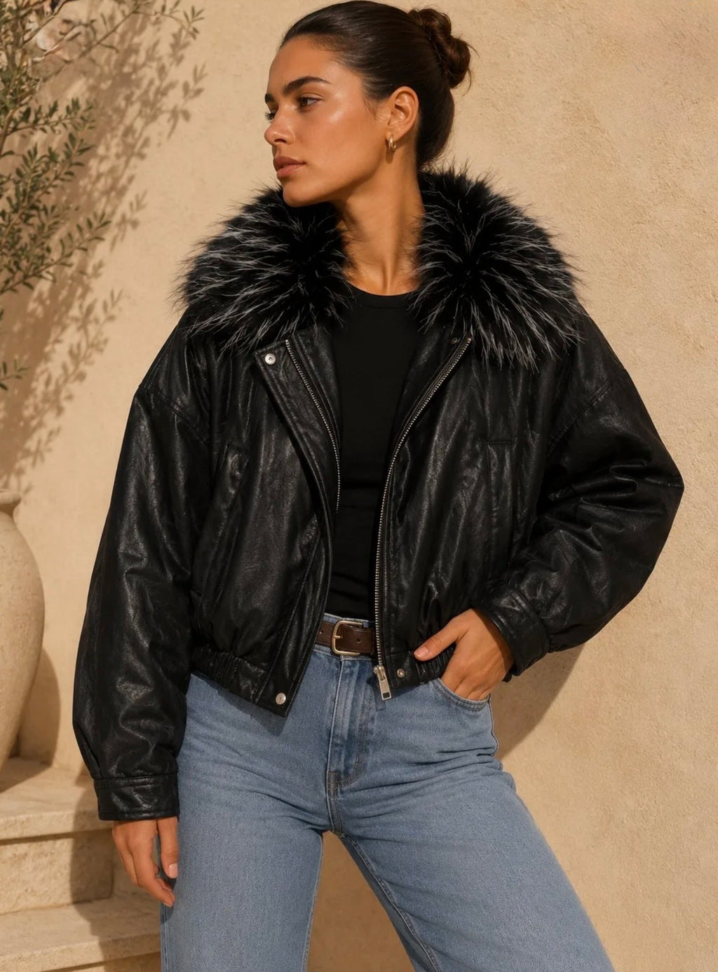 BOMBER ECOPELLE con collo peloso