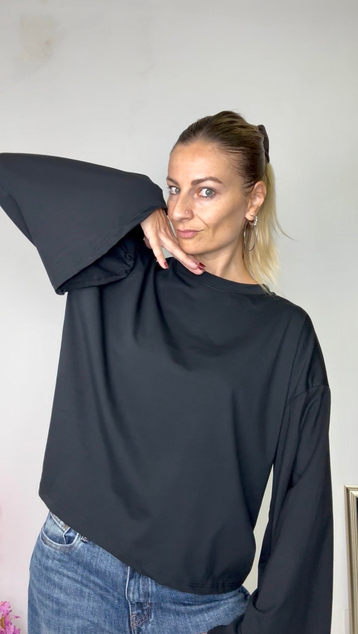 MAGLIA CON MANICA LARGA TINTA UNITA