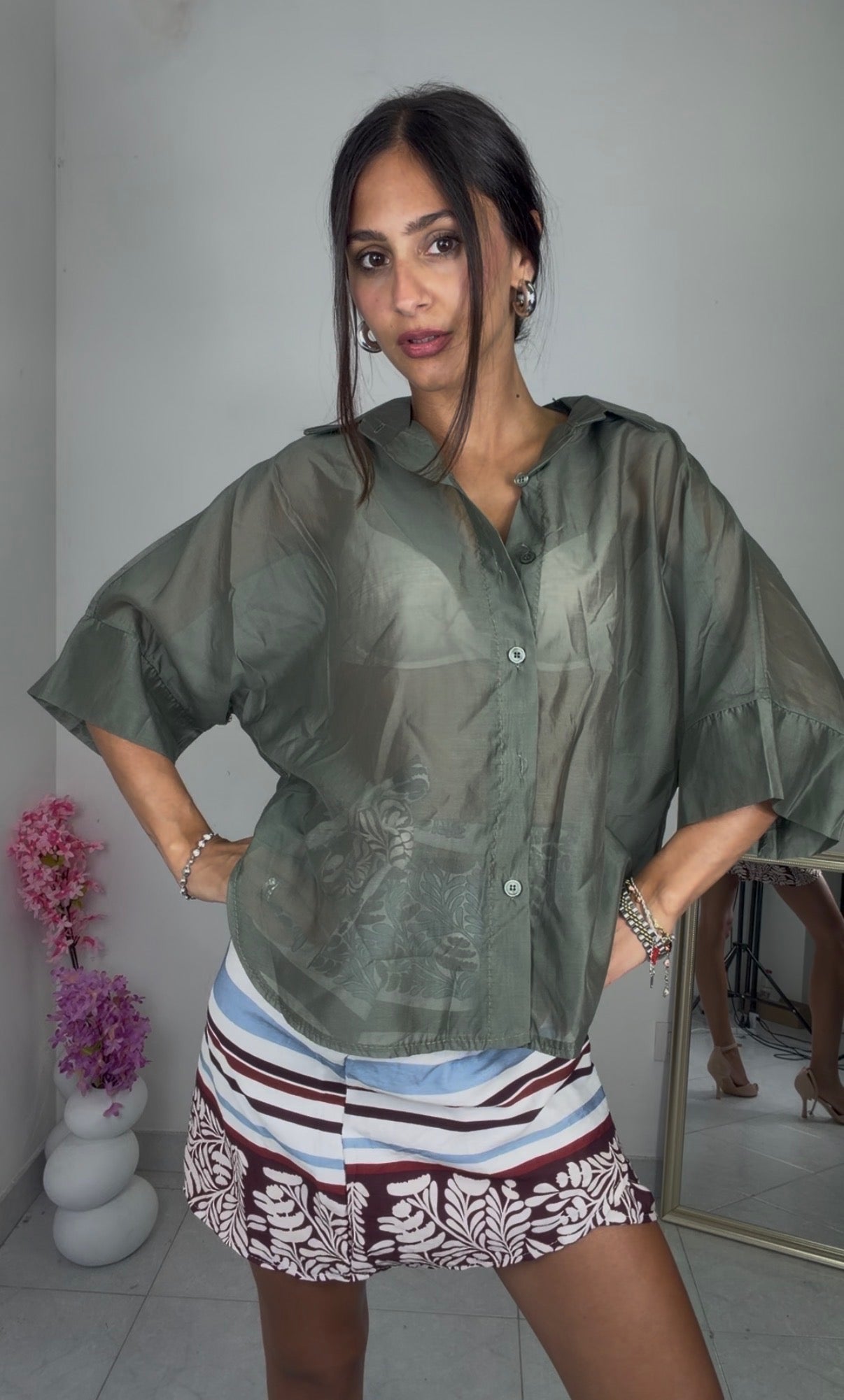 camicia maniche corte trasparente